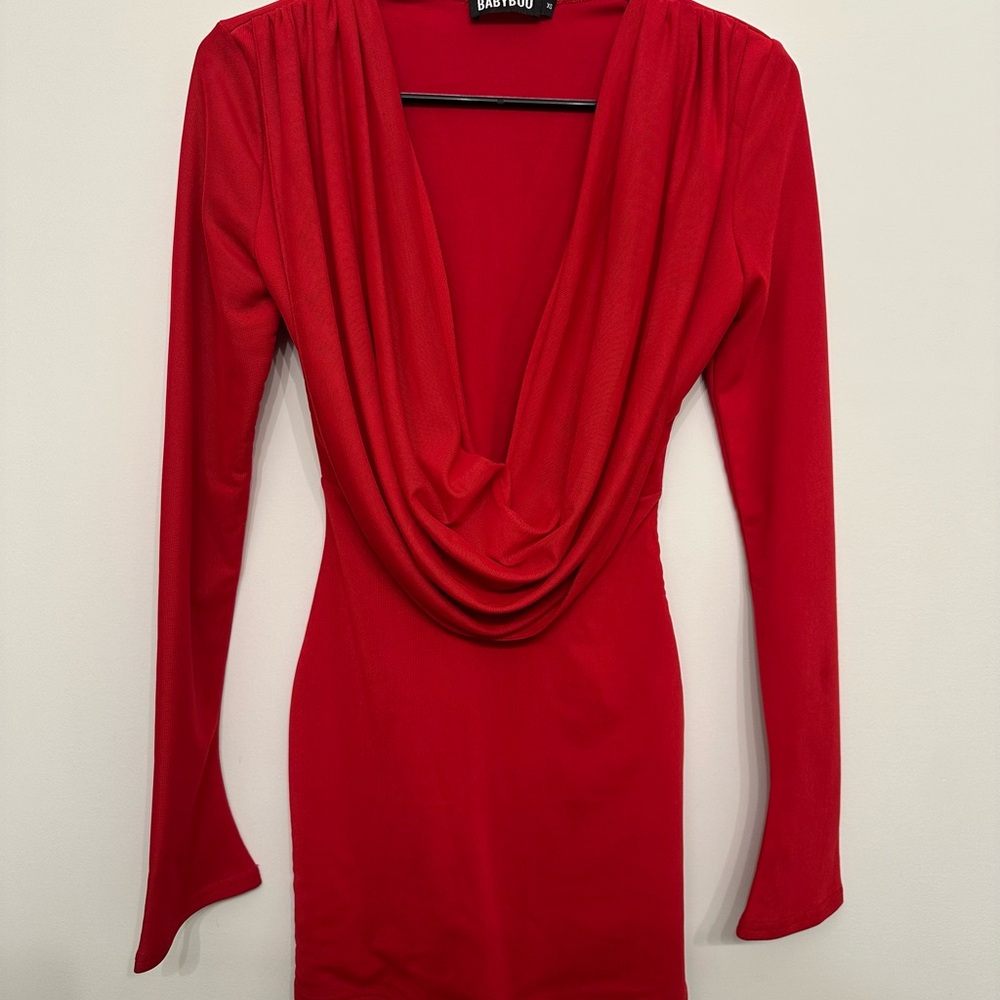 Babyboo Elegant Red Draped Women's Dress - Picture 3 of 5